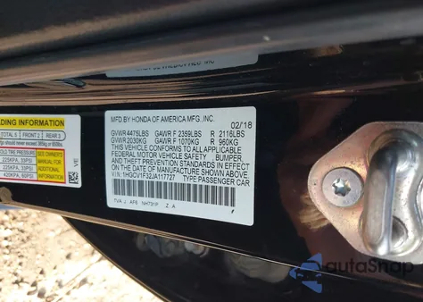 2018 Honda Accord Sport из США, поврежденный, VIN 1HGCV1F32JA117727